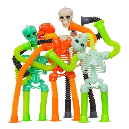 4Stück Skelett Toy, Pop Tubes, Halloween Skelett Spielzeug, Stress Relief und Kreatives Spiel, Halloween Mitgebsel, Party Favors und Classroom Rewards von MXYZQDE