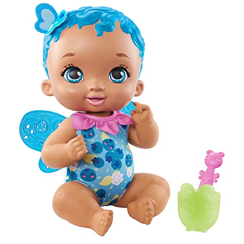 My Garden Baby GYP01​ Berry Hungry Baby Butterfly Doll (30-cm / 12-in), Blueberry-Scented with Color-Change Spoon & Cup, Great Gift for Kids Ages 2Y+, Multicolor von Mattel