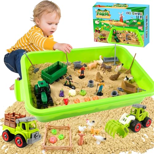 MYDOVA Bauernhof Thema Sensorische Bin, DIY Spielsand Sandbox mit 1 KG Magic Toy Sand,Bauernhof Spielzeug und Traktor Spielzeug, Lernspielzeug Geschenke für Kinder ab 3+ MYDOVA Bauernhof Thema Sensorische Bin, DIY Spielsand Sandbox mit 1 KG Magic Toy Sand,Bauernhof Spielzeug und Traktor Spielzeug, Lernspielzeug Geschenke für Kinder ab 3+ von MYDOVA