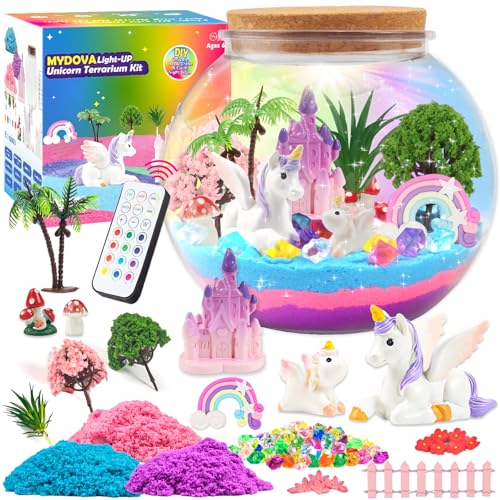 MYDOVA Einhorn Geschenke für Mädchen, DIY Einhorn Terrarium Bastelset mit Timing Fernbedienung und farbigen Lichtern, Nachtlicht Basteln, Wissenschaft Kit, Spielzeug für Mädchen ab 6, 7, 8+ Jahren von MYDOVA