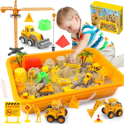 MYDOVA Magic Sand Sensorisches Spielzeug, Gebäude Sensorische Bin, Traktor Sand Playset BAU Sandbox mit Spielzeug Truck Spielen Schilder, Art Kit für Kinder Alter 3 und höher (Konstruktion) von MYDOVA