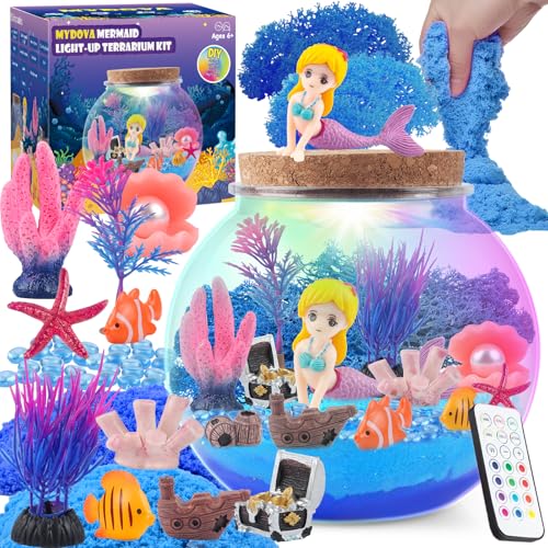 MYDOVA Meerjungfrau Geschenke für Mädchen, DIY Meerjungfrau beleuchtetes Terrarium Bastelset mit Timing Fernbedienung und farbigen Lichtern, Nachtlicht für Kinder 3-12 Jahre, Raumdekoration von MYDOVA