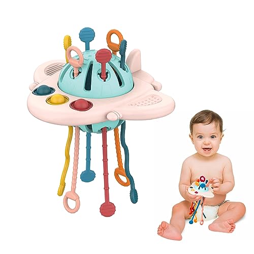 MYDOVA Montessori Spielzeug, Kinderspielzeug ab 1 Jahr, Sensorik Spielzeug Baby, Beißring Baby, Silikon Zugschnur, Form des Flugzeugs, Aufhängbar, Lernspiele für Babys ab 18+ Monaten von MYDOVA