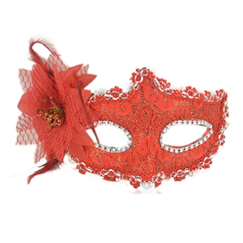MYDVDHDV-Hworks Rote Spitze Halbgesichtsmaske mit Blume Dame Tanzen Show Maske Halloween Cosplay Maske von MYDVDHDV