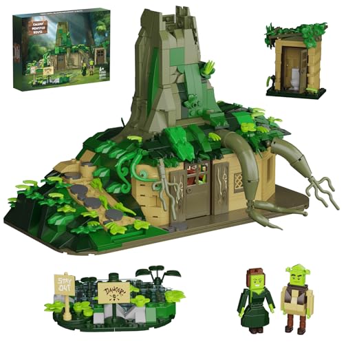 Sumpfmonster Bauhaus Set mit 2 Figuren, LED Wald Sumpfhaus mit Toilette, Cartoon Grün Bauhaus Kompatibel mit Lego Geschenke für Fans und Kinder ab 6 Jahren (1022 PCS) von MYFUNTOY