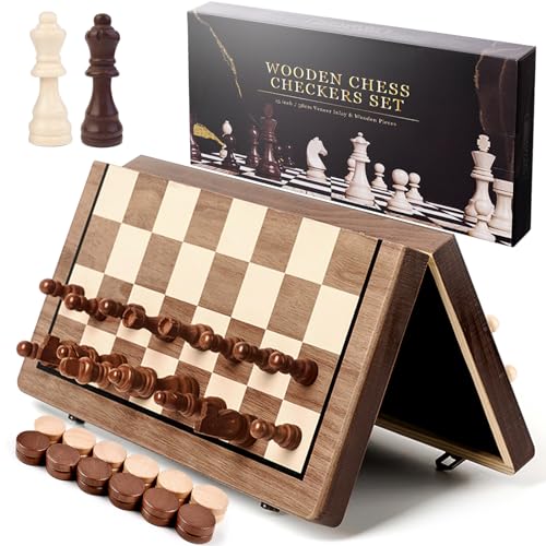 MYGIIVOVO Magnetisches Schach-Dame-Set, faltbares tragbares Strategie-Brettspiel, geeignet für Kinder, Erwachsene, Reisespielzeug, Kindergeschenk, 39 x 39 cm (2 in 1, 39 * 39 cm) von MYGIIVOVO