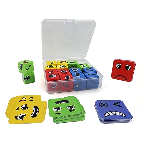 MYLERCT 16 Stück Bausteine Rubiks, Emoji Rubiks Cube, Pädagogisches Spielzeug, Mit 64 Emoticon-Karten, Knobelspiele, Sensorik Spielzeug, Lernspiele Ab3 Jahre von MYLERCT