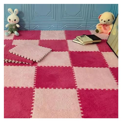 10 Stück 12 x 12 Zoll verdickte quadratische Puzzle-Schaumstoff-Teppichfliesen, ineinandergreifende Bodenteppichmatte aus Plüschschaum, weicher, Flauschiger Teppich, DIY-Anti-Rutsch-Spielmatte (Farbe von MYRDBT