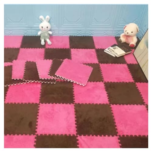 10 Stück 12 x 12 Zoll verdickte quadratische Puzzle-Schaumstoff-Teppichfliesen, ineinandergreifende Bodenteppichmatte aus Plüschschaum, weicher, Flauschiger Teppich, DIY-Anti-Rutsch-Spielmatte (Farbe von MYRDBT