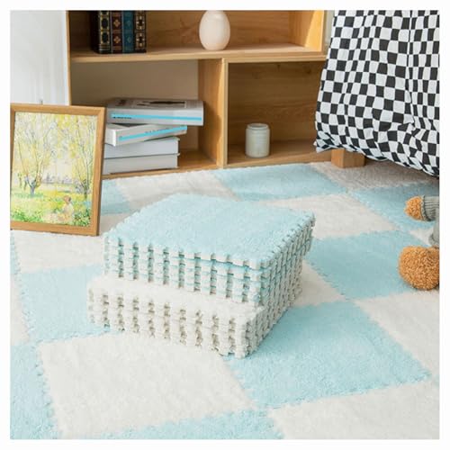 10 Stück ineinander greifende Bodenmatte aus Plüschschaum, DIY-Schneidbare Schaumstoffmattenfliesen, 30 x 30 x 1 cm Flauschige Teppichfliesen, Puzzle-Teppichquadrat, Flauschige Spielmatten-Teppiche f von MYRDBT