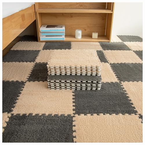 10 Stück ineinander greifende Bodenmatte aus Plüschschaum, DIY-Schneidbare Schaumstoffmattenfliesen, 30 x 30 x 1 cm Flauschige Teppichfliesen, Puzzle-Teppichquadrat, Flauschige Spielmatten-Teppiche f von MYRDBT