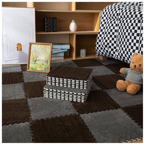 10 Stück ineinander greifende Bodenmatten aus Plüschschaum, DIY-Schneidbare Schaumstoffmattenfliesen, 30 x 30 x 1 cm Flauschige Teppichfliesen, Puzzle-Teppichquadrat, Flauschige Spielmatten-Teppiche von MYRDBT