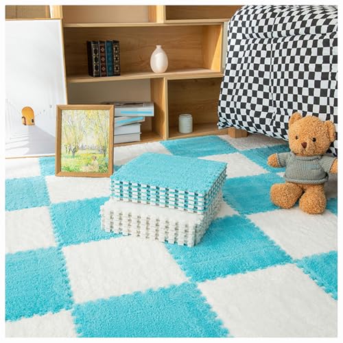 10 Stück ineinander greifende Bodenmatten aus Plüschschaum, DIY-Schneidbare Schaumstoffmattenfliesen, 30 x 30 x 1 cm Flauschige Teppichfliesen, Puzzle-Teppichquadrat, Flauschige Spielmatten für das S von MYRDBT
