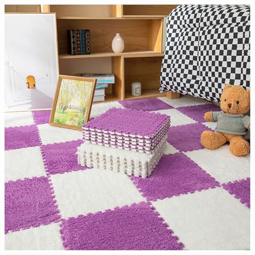 10 Stück ineinander greifende Bodenmatten aus Plüschschaum, DIY-Schneidbare Schaumstoffmattenfliesen, 30 x 30 x 1 cm Flauschige Teppichfliesen, Puzzle-Teppichquadrat, Flauschige Spielmatten für das S von MYRDBT