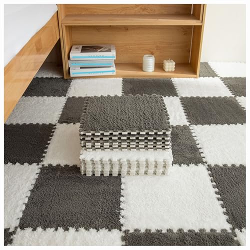 10 Stück ineinander greifende Bodenmatten aus Plüschschaum, DIY-Schneidbare Schaumstoffmattenfliesen, 30 x 30 x 1 cm Flauschige Teppichfliesen, Puzzle-Teppichquadrat, Flauschige Spielmatten für das S von MYRDBT
