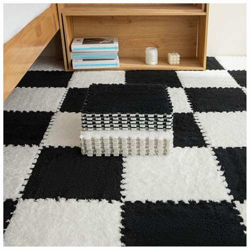 10 Stück ineinander greifende Bodenmatten aus Plüschschaum, DIY-Schneidbare Schaumstoffmattenfliesen, 30 x 30 x 1 cm Flauschige Teppichfliesen, Puzzle-Teppichquadrat, Flauschige Spielmatten für das S von MYRDBT