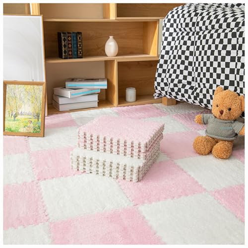 10 Stück ineinander greifende Bodenmatten aus Plüschschaum, DIY-Schneidbare Schaumstoffmattenfliesen, 30 x 30 x 1 cm Flauschige Teppichfliesen, Puzzle-Teppichquadrat, Flauschige Spielmatten für das S von MYRDBT