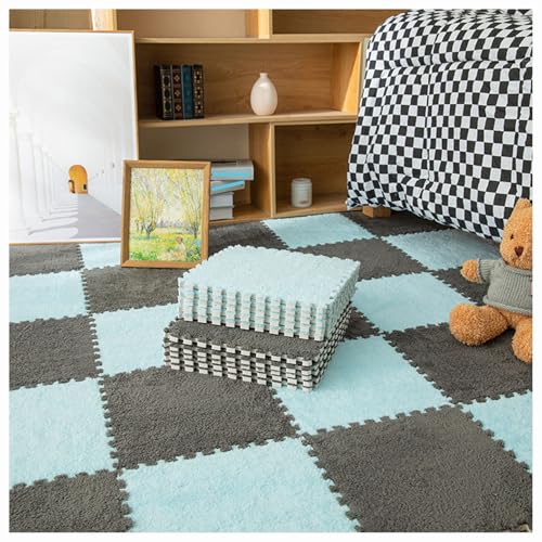 10 Stück ineinander greifende Bodenmatten aus Plüschschaum, DIY-Schneidbare Schaumstoffmattenfliesen, 30 x 30 x 1 cm Flauschige Teppichfliesen, Puzzle-Teppichquadrat, Flauschige Spielmatten für das S von MYRDBT