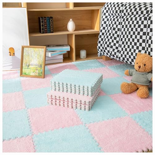 10 Stück ineinander greifende Bodenmatten aus Plüschschaum, DIY-Schneidbare Schaumstoffmattenfliesen, 30 x 30 x 1 cm Flauschige Teppichfliesen, Puzzle-Teppichquadrat, Flauschige Spielmatten für das S von MYRDBT