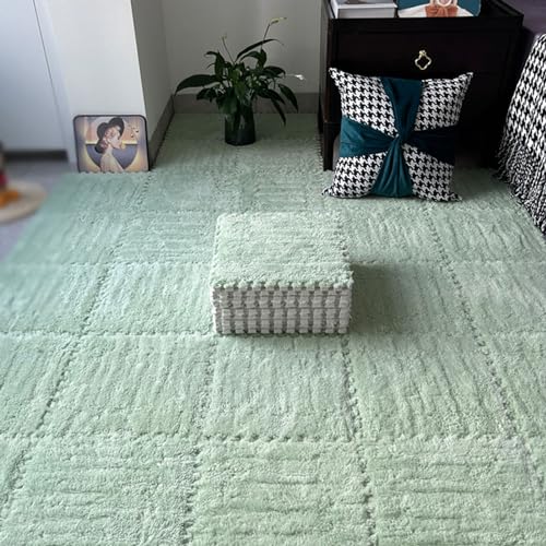 10 Stück ineinander greifende Bodenteppichmatte aus Plüschschaum, 12 x 12 Zoll verdickte quadratische Puzzle-Schaumstoff-Teppichfliesen, weicher, Flauschiger Teppich, DIY-Anti-Rutsch-Spielmatte (Farb von MYRDBT