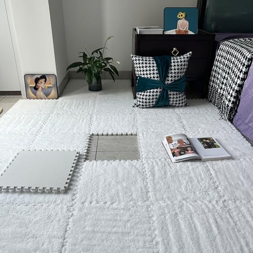 10 Stück ineinander greifende Bodenteppichmatte aus Plüschschaum, 12 x 12 Zoll verdickte quadratische Puzzle-Schaumstoff-Teppichfliesen, weicher, Flauschiger Teppich, DIY-Anti-Rutsch-Spielmatte (Farb von MYRDBT