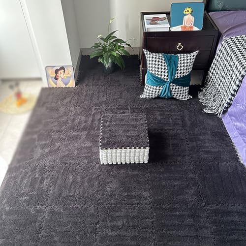 10 Stück ineinander greifende Bodenteppichmatte aus Plüschschaum, 12 x 12 Zoll verdickte quadratische Puzzle-Schaumstoff-Teppichfliesen, weicher, Flauschiger Teppich, DIY-Anti-Rutsch-Spielmatte (Farb von MYRDBT