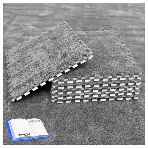 100 Stück ineinander greifende Plüschschaum-Bodenmatten, Flauschige Puzzle-Bodenfliesen, 30 x 30 cm weiche quadratische Schaumstoffmatten, Spielmatte für den Boden mit Kanten, Teppiche für das Zimmer von MYRDBT