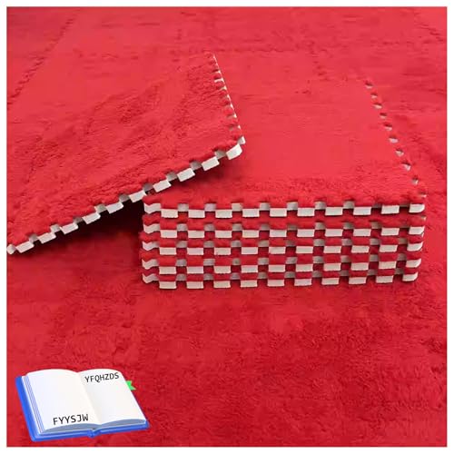100 Stück ineinander greifende Plüschschaum-Bodenmatten, Flauschige Puzzle-Bodenfliesen, 30 x 30 cm weiche quadratische Schaumstoffmatten, Spielmatte für den Boden mit Kanten, Teppiche für das Zimmer von MYRDBT