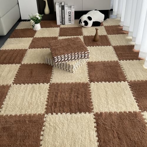 20 Fliesen 12x12 Zoll Puzzleteil-Teppich für den Boden, ineinandergreifende Bodenmatte aus Plüschschaum, 0,4 Zoll Dicker quadratischer Schaumstoffboden, Flauschiger Teppich, zum Verlegen Kleiner Fläc von MYRDBT