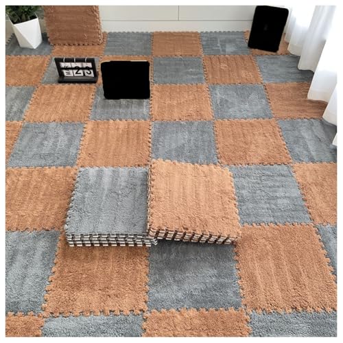 30 Stück Puzzlematten aus Teppichquadraten, Plüschschaum-Bodenmatte, 30 x 30 cm quadratische Schaumstoff-Bodenfliesen, Flauschige ineinandergreifende Teppichfliesen, Bodenspielmatte für Zuhause (Farb von MYRDBT