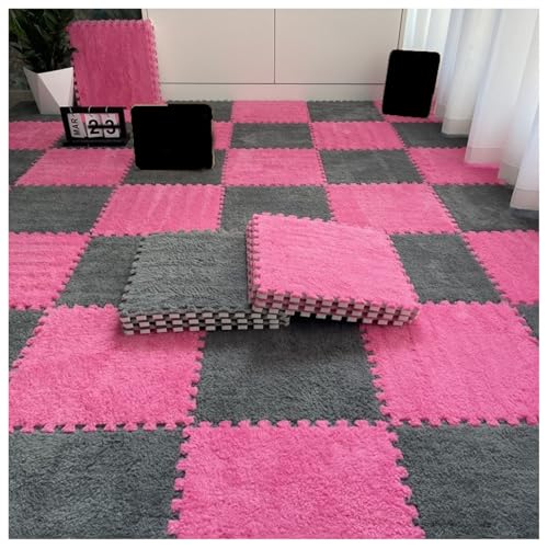 30 Stück Puzzlematten aus Teppichquadraten, Plüschschaum-Bodenmatte, 30 x 30 cm quadratische Schaumstoff-Bodenfliesen, Flauschige ineinandergreifende Teppichfliesen, Bodenspielmatte für Zuhause (Farb von MYRDBT