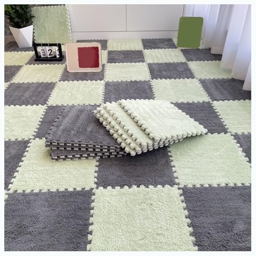 30-teilige Puzzlematte mit Teppichquadraten, Plüschschaum-Bodenmatte, 30 x 30 cm quadratische Schaumstoff-Bodenfliesen, Flauschige ineinandergreifende Teppichfliesen, Bodenspielmatte für Zuhause (Far von MYRDBT