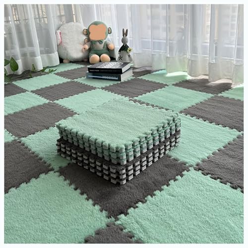 Plüsch-Schaumstoff-Bodenmatte, 30 x 30 cm, quadratische Puzzle-Schaumstoffmatte, ineinandergreifende Plüsch-Teppichfliesen, Flauschige Schaumstoff-Spielmatte für Klassenzimmer/Spielbereich/Zuhause (G von MYRDBT