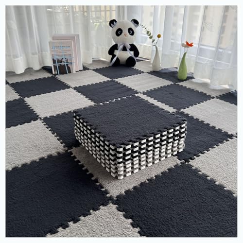 Plüsch-Schaumstoff-Bodenmatte, 30 x 30 cm, quadratische Puzzle-Schaumstoffmatte, ineinandergreifende Plüsch-Teppichfliesen, Flauschige Schaumstoff-Spielmatte für Klassenzimmer/Spielbereich/Zuhause (G von MYRDBT