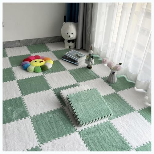 Plüsch-Schaumstoff-Bodenmatte, 30 x 30 cm, quadratische Puzzle-Schaumstoffmatte, ineinandergreifende Plüsch-Teppichfliesen, Flauschige Schaumstoff-Spielmatte für Klassenzimmer/Spielbereich/Zuhause (G von MYRDBT