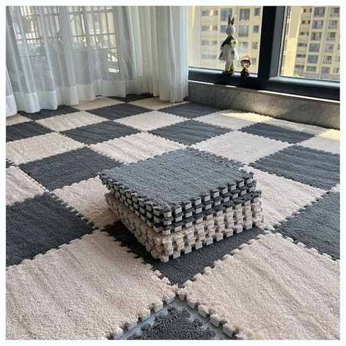 Plüsch-Schaumstoff-Bodenmatte, 30 x 30 cm, quadratische Puzzle-Schaumstoffmatte, ineinandergreifende Plüsch-Teppichfliesen, Flauschige Schaumstoff-Spielmatte für Klassenzimmer/Spielbereich/Zuhause (G von MYRDBT