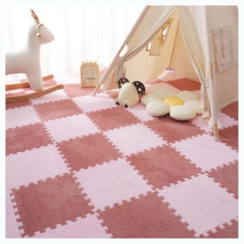 Plüschschaum-Bodenfliesen, 10 Stück 30 x 30 cm quadratische Patchwork-Teppiche, Puzzle-Schaumstoff-Bodenmatte, Flauschige ineinander greifende Teppichfliesen, Spielmatte für die Heimdekoration im Woh von MYRDBT