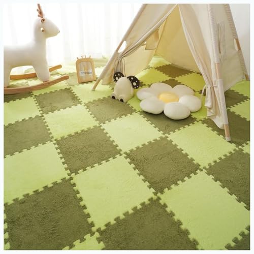 Plüschschaum-Bodenfliesen, 10 Stück 30 x 30 cm quadratische Patchwork-Teppiche, Puzzle-Schaumstoff-Bodenmatte, Flauschige ineinander greifende Teppichfliesen, Spielmatte für die Heimdekoration im Woh von MYRDBT