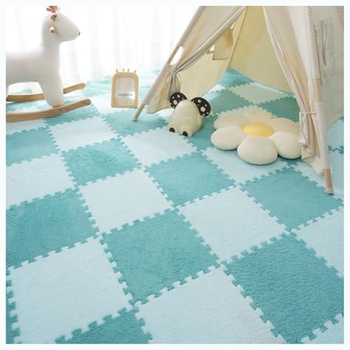Plüschschaum-Bodenfliesen, 10 Stück 30 x 30 cm quadratische Patchwork-Teppiche, Puzzle-Schaumstoff-Bodenmatte, Flauschige ineinander greifende Teppichfliesen, Spielmatte für die Heimdekoration im Woh von MYRDBT