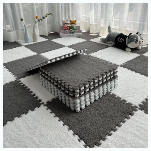 Plüschschaum-Bodenmatte, 30 x 30 cm, quadratische Puzzle-Schaumstoffmatte, ineinandergreifende Plüsch-Teppichfliesen, Flauschige Schaumstoff-Spielmatte für Klassenzimmer/Spielbereich/Zuhause (Größe: von MYRDBT