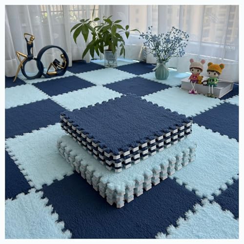 Plüschschaum-Bodenmatte, 30 x 30 cm, quadratische Puzzle-Schaumstoffmatte, ineinandergreifende Plüsch-Teppichfliesen, Flauschige Schaumstoff-Spielmatte für Klassenzimmer/Spielbereich/Zuhause (Größe: von MYRDBT