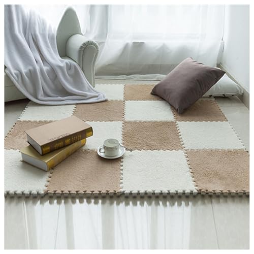 Puzzle-Teppichquadrate, 80 Stück 30 x 30 cm Plüschschaummatten, quadratische ineinander greifende Bodenmatten, zuschneidbare Flauschige Schaumstofffliesen, Puzzle-Spielmatte für Zimmer und Spielzimme von MYRDBT