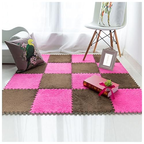 Puzzle-Teppichquadrate, 80 Stück 30 x 30 cm Plüschschaummatten, quadratische ineinander greifende Bodenmatten, zuschneidbare Flauschige Schaumstofffliesen, Puzzle-Spielmatte für Zimmer und Spielzimme von MYRDBT