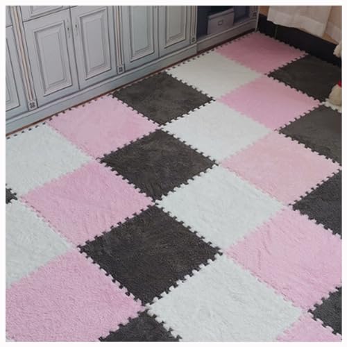 Weiche Plüsch-Puzzle-Spielmatten, ineinander greifende Schaumstoff-Bodenmatten, Flauschige Plüsch-Teppichfliesen, Schaumstoff-Bodenbelag für Schlafzimmer/Spielzimmer, 10 Stück, 30,5 x 30,5 cm (Farbe: von MYRDBT