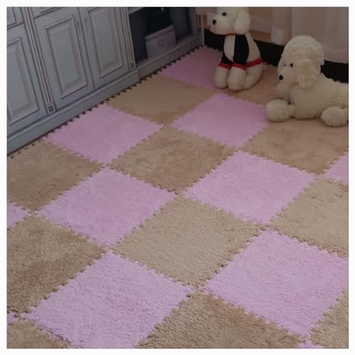 Weiche Plüsch-Puzzle-Spielmatten, ineinander greifende Schaumstoff-Bodenmatten, Flauschige Plüsch-Teppichfliesen, Schaumstoff-Bodenbelag für Schlafzimmer/Spielzimmer, 10 Stück, 30,5 x 30,5 cm (Farbe: von MYRDBT