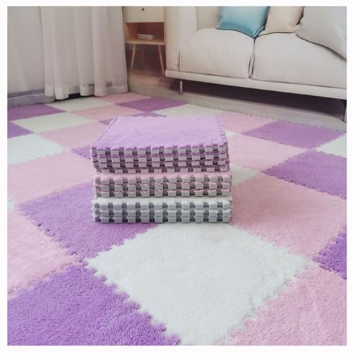 Weiche Plüsch-Puzzle-Spielmatten, ineinander greifende Schaumstoff-Bodenmatten, Flauschige Plüsch-Teppichfliesen, Schaumstoff-Bodenbelag für Schlafzimmer/Spielzimmer, 10 Stück, 30,5 x 30,5 cm (Farbe: von MYRDBT