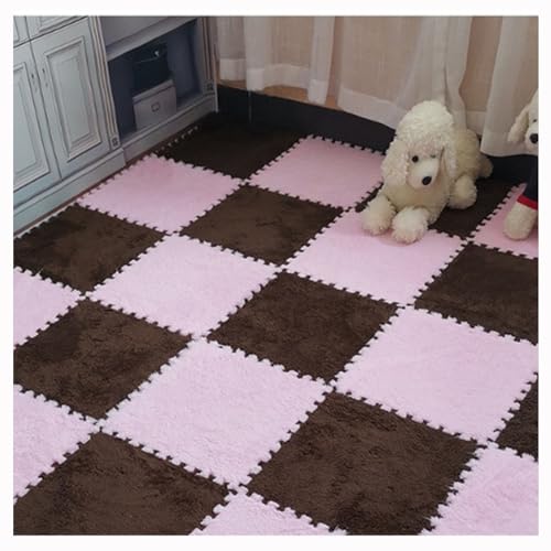 Weiche Plüsch-Puzzle-Spielmatten, ineinander greifende Schaumstoff-Bodenmatten, Flauschige Teppichfliesen aus Plüsch, Schaumstoffbodenbelag für Schlafzimmer/Spielzimmer, 10 Stück, 30,5 x 30,5 cm (Far von MYRDBT