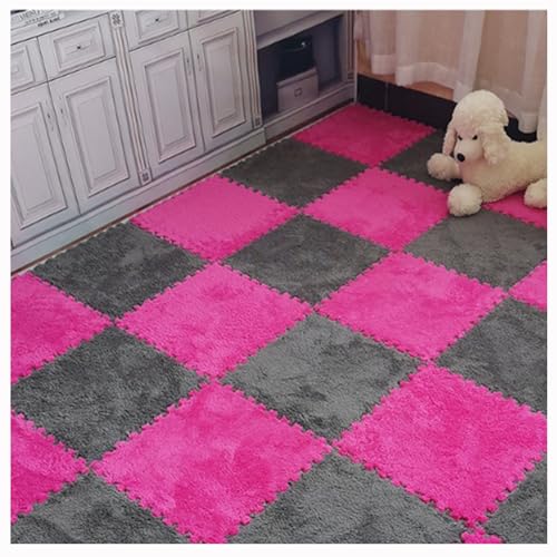 Weiche Plüsch-Puzzle-Spielmatten, ineinander greifende Schaumstoff-Bodenmatten, Flauschige Teppichfliesen aus Plüsch, Schaumstoffbodenbelag für Schlafzimmer/Spielzimmer, 10 Stück, 30,5 x 30,5 cm (Far von MYRDBT