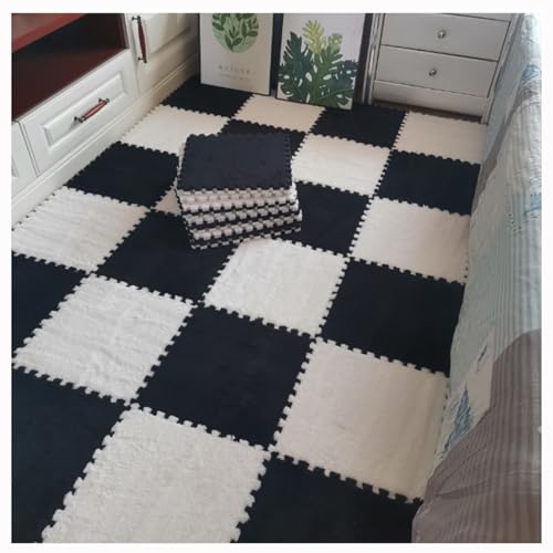 Weiche Plüsch-Puzzle-Spielmatten, ineinander greifende Schaumstoff-Bodenmatten, Flauschige Teppichfliesen aus Plüsch, Schaumstoffbodenbelag für Schlafzimmer/Spielzimmer, 10 Stück, 30,5 x 30,5 cm (Far von MYRDBT