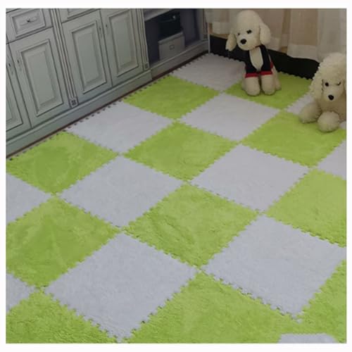 Weiche Plüsch-Puzzle-Spielmatten, ineinander greifende Schaumstoff-Bodenmatten, Flauschige Teppichfliesen aus Plüsch, Schaumstoffbodenbelag für Schlafzimmer/Spielzimmer, 10 Stück, 30,5 x 30,5 cm (Far von MYRDBT